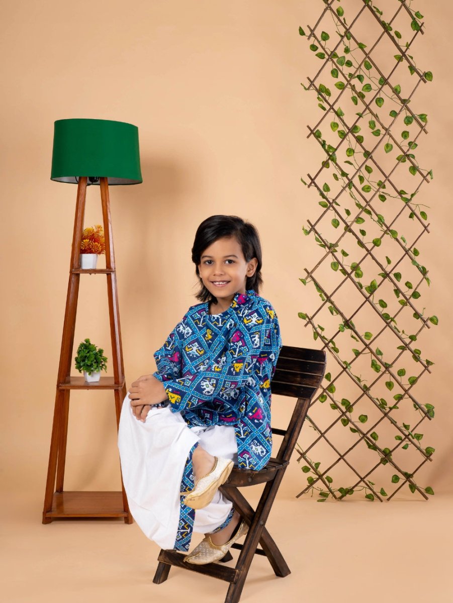 Blue Kurta Dhoti ensemble - Bebe Unicorn