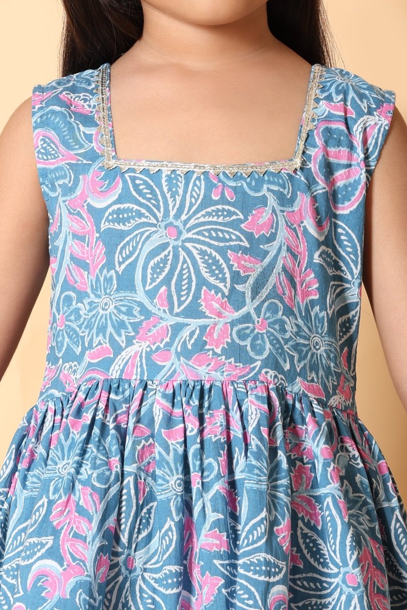 Blue & Pink Floral Rakhi Ethnic Wear for Girls - Bebe Unicorn