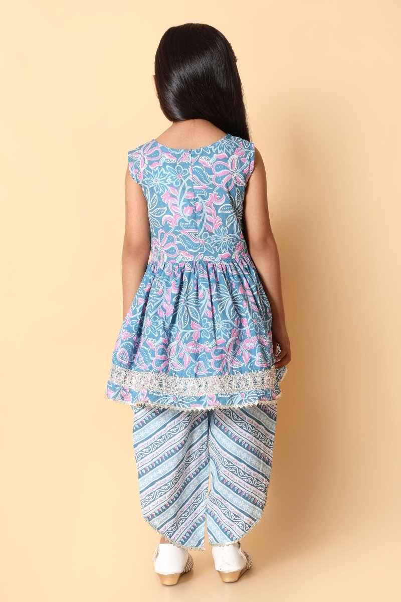 Blue & Pink Floral Rakhi Ethnic Wear for Girls - Bebe Unicorn