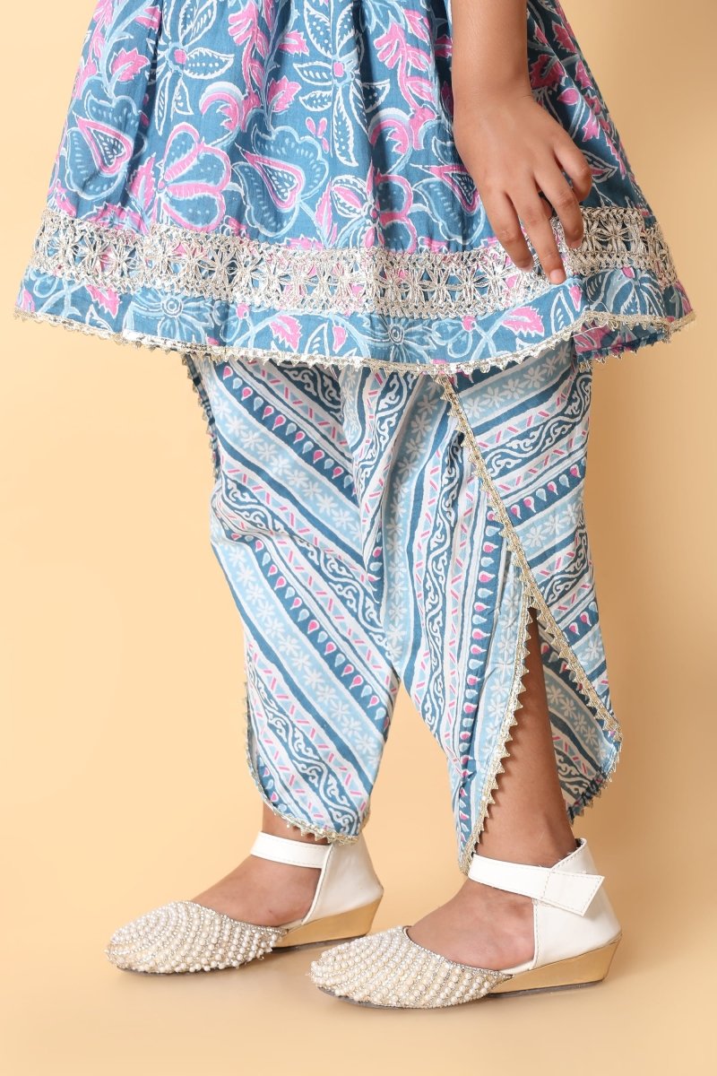 Blue & Pink Floral Rakhi Ethnic Wear for Girls - Bebe Unicorn