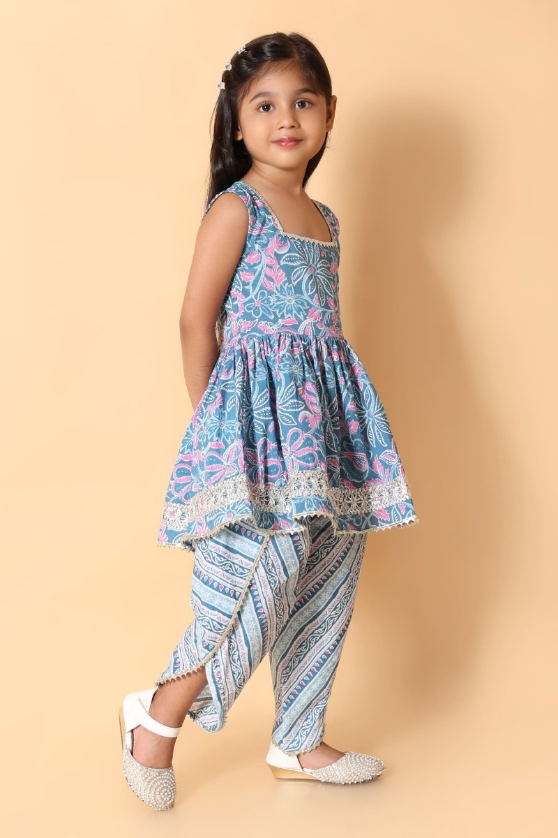 Blue & Pink Floral Rakhi Ethnic Wear for Girls - Bebe Unicorn