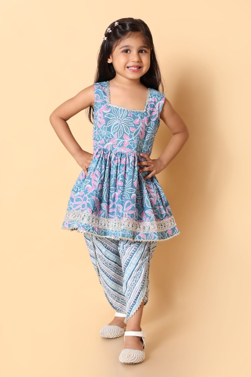 Blue & Pink Floral Rakhi Ethnic Wear for Girls - Bebe Unicorn