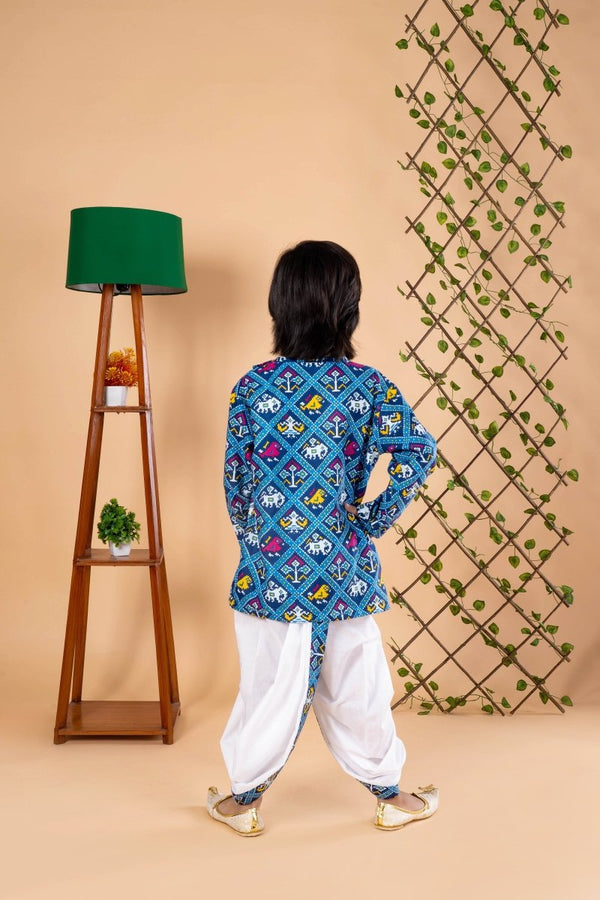Blue Tribal Print Kurta Dhoti Set – Diwali Ethnic Wear for Boys|4 year boy dress - Bebe Unicorn