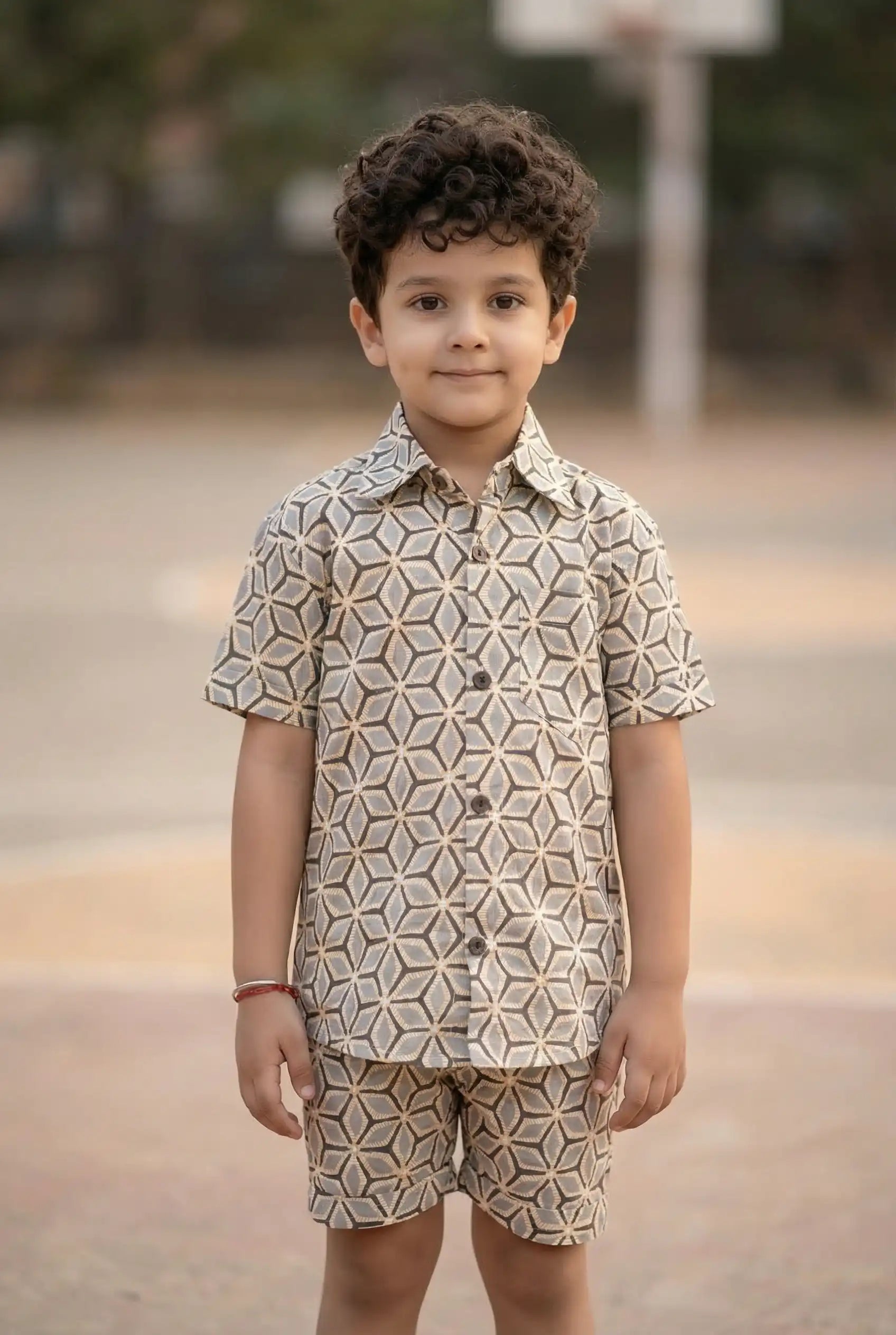 Boys Casual Geometric Print Cotton Coord Set