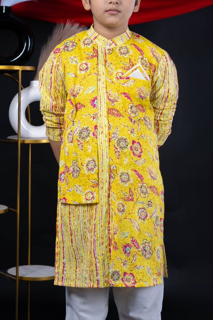 Boys Yellow Co - Ord Set – Diwali Pooja Outfit - Bebe Unicorn