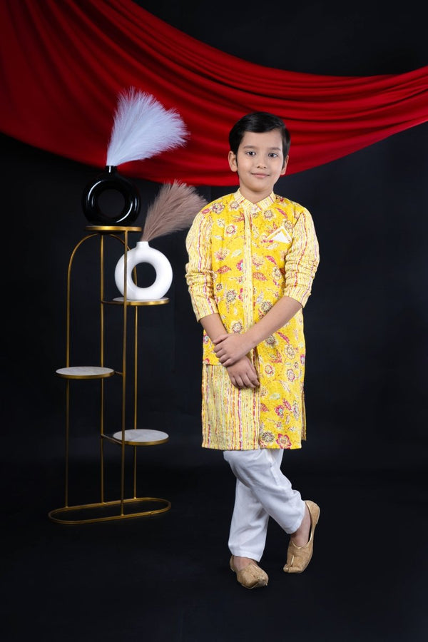 Boys Yellow Co - Ord Set – Diwali Pooja Outfit - Bebe Unicorn