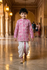 Pink Floral Kurta Dhoti Set for Boys - Diwali Ethnic Wear