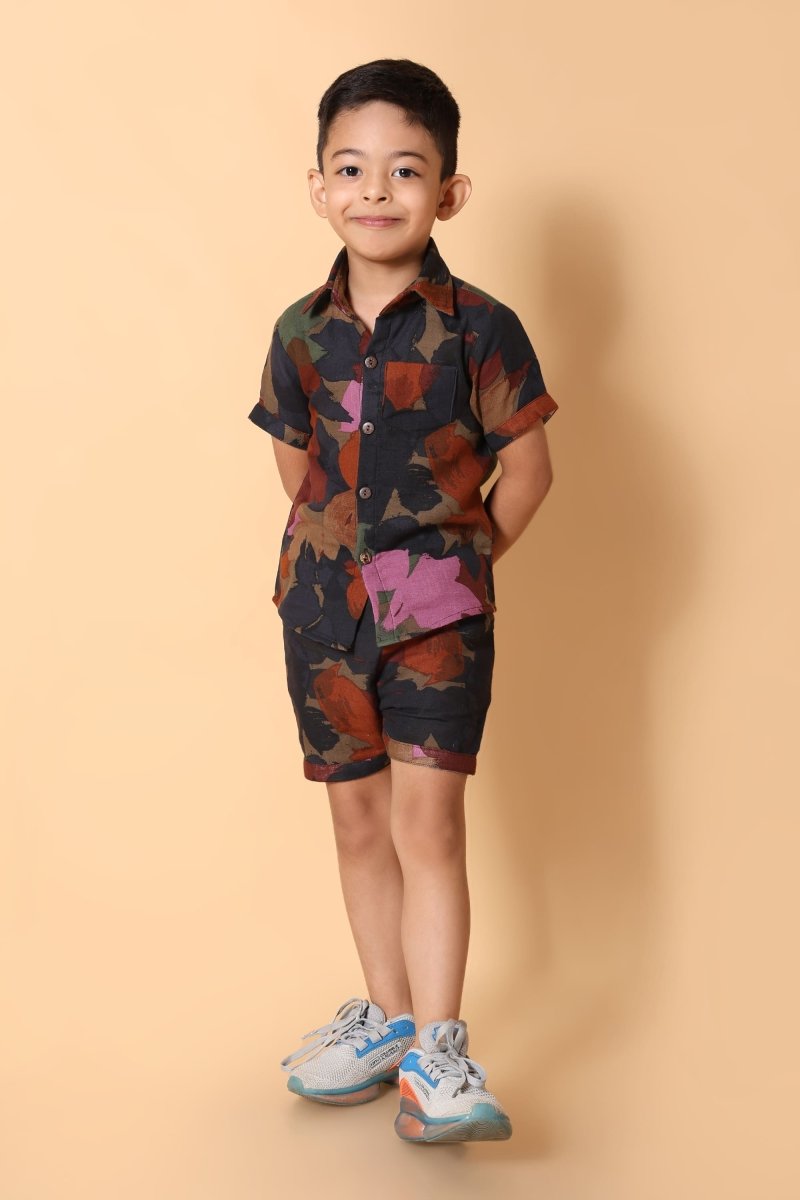 Camo Print Muslin Boys Shirt & Shorts Coord Set Clothing Set - Bebe Unicorn