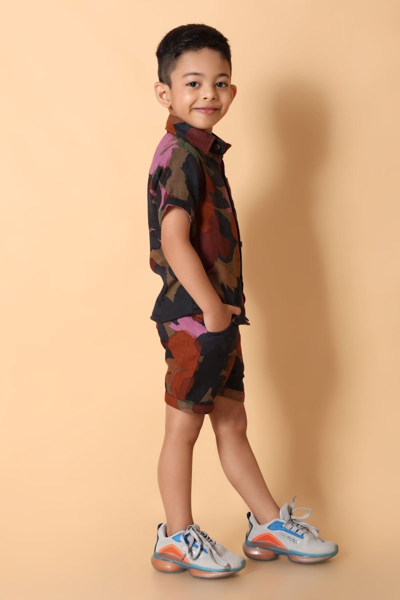 Camo Print Muslin Boys Shirt & Shorts Coord Set Clothing Set - Bebe Unicorn