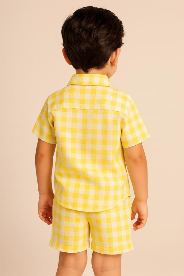 Checks Pure Cambric Cotton Boys Shirt & Shorts Coord Set Clothing Set - Bebe Unicorn