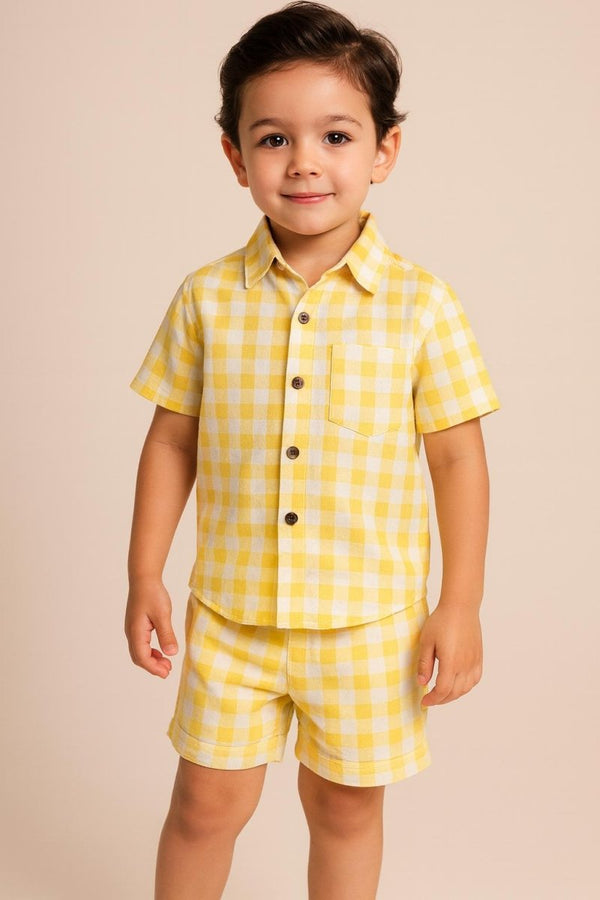Checks Pure Cambric Cotton Boys Shirt & Shorts Coord Set Clothing Set - Bebe Unicorn