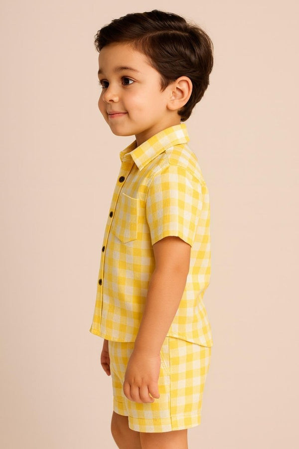 Checks Pure Cambric Cotton Boys Shirt & Shorts Coord Set Clothing Set - Bebe Unicorn