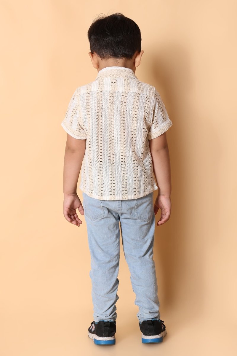 Cream Crochet Shirt – Elegant 4 Year Boy Dress Top - Bebe Unicorn
