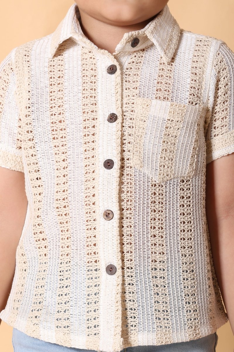Cream Crochet Shirt – Elegant 4 Year Boy Dress Top - Bebe Unicorn