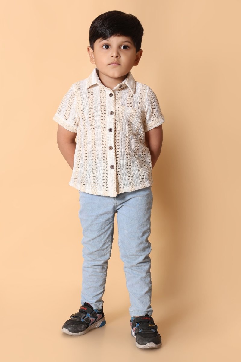 Cream Crochet Shirt – Elegant 4 Year Boy Dress Top - Bebe Unicorn