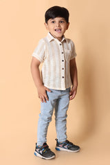 Cream Crochet Shirt – Elegant 4 Year Boy Dress Top - Bebe Unicorn
