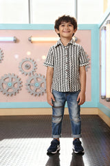 Zig-Zag Print Cotton Shirt - Kids Dress for Boys
