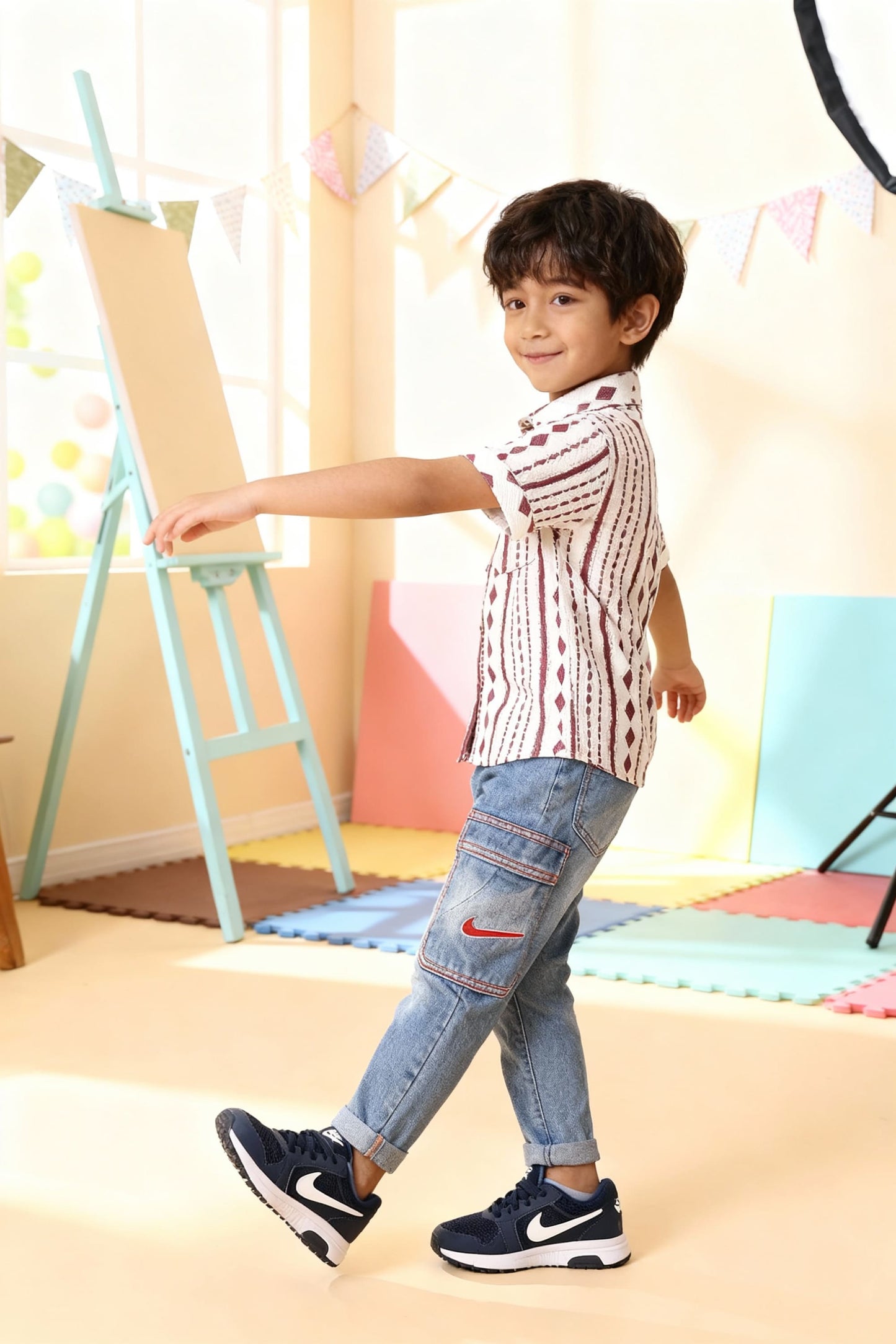 Maroon & White Ethnic Print Shirt - 4 Year Boy Festive Dress