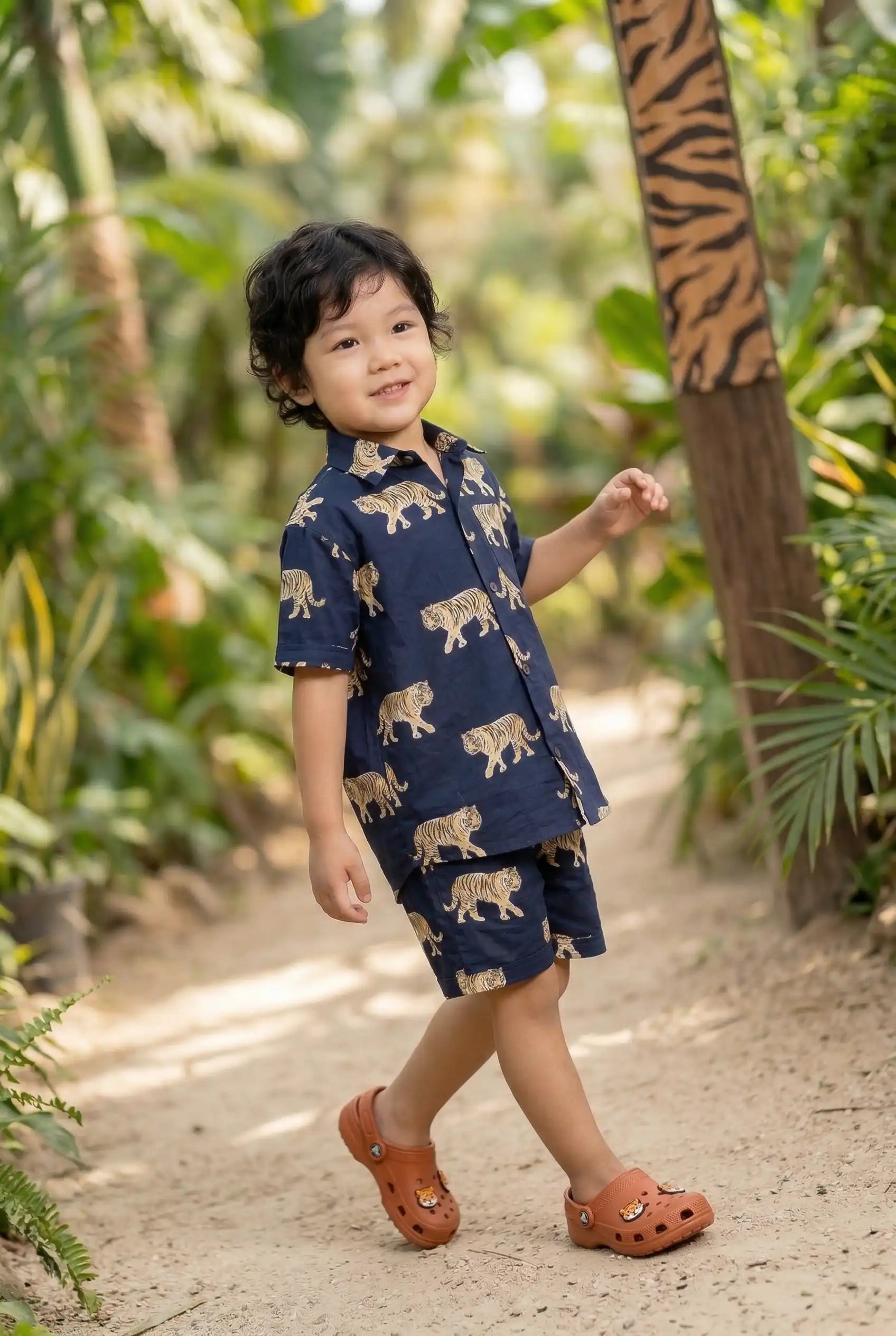Boys Navy Bengal Tiger Print 100% Cotton Coord Set