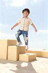 Beige Diamond Print Shirt - Kids Dress for Boys