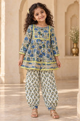 Girls Ivory Blue Floral Kurti Salwar Set
