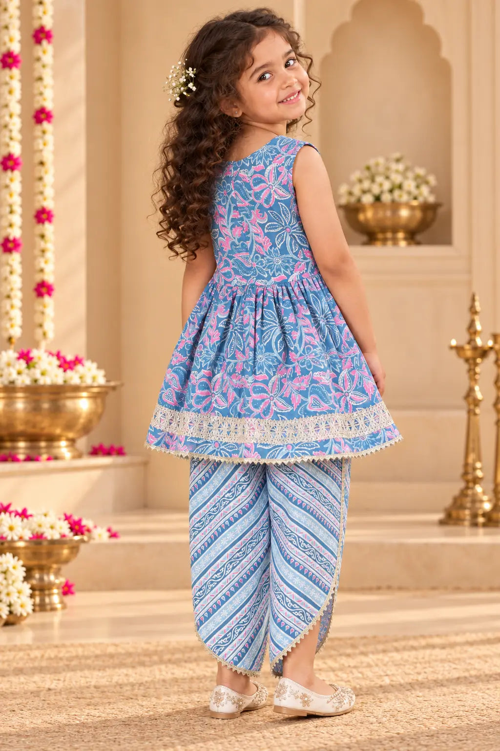 Buy Girls Kurta Dhoti Set Blue Pink Floral | Bebe Unicorn