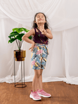Girls' Burgundy Tank Top and Tropical Print Tie - Waist Shorts Outfit - Bebe Unicorn