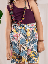 Girls' Burgundy Tank Top and Tropical Print Tie - Waist Shorts Outfit - Bebe Unicorn
