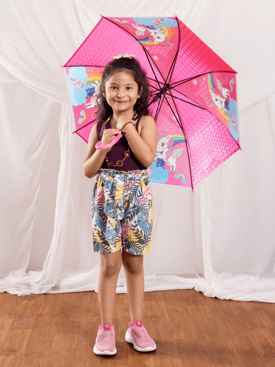 Girls' Burgundy Tank Top and Tropical Print Tie - Waist Shorts Outfit - Bebe Unicorn