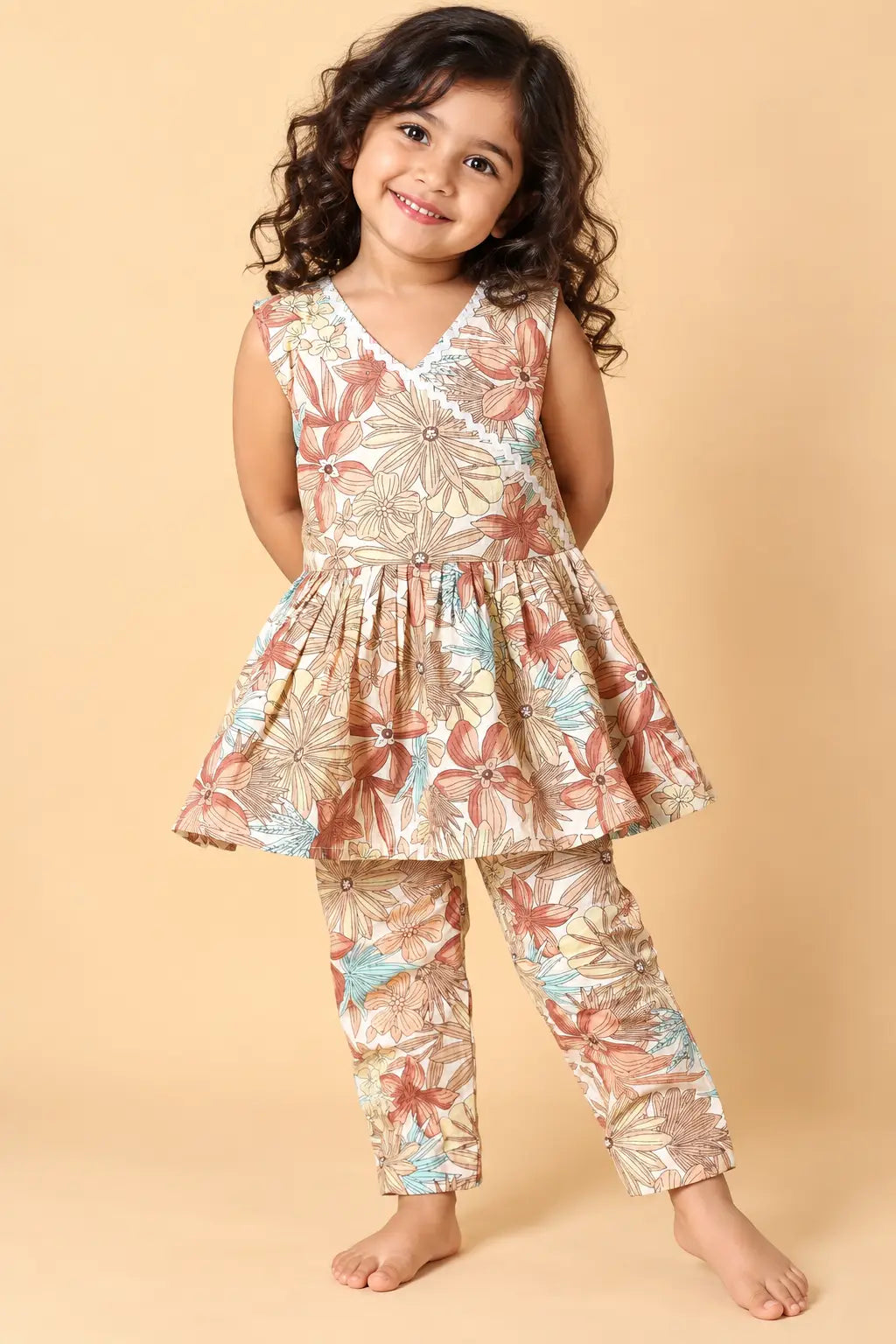 Girls Cream Vintage Floral Coord Set