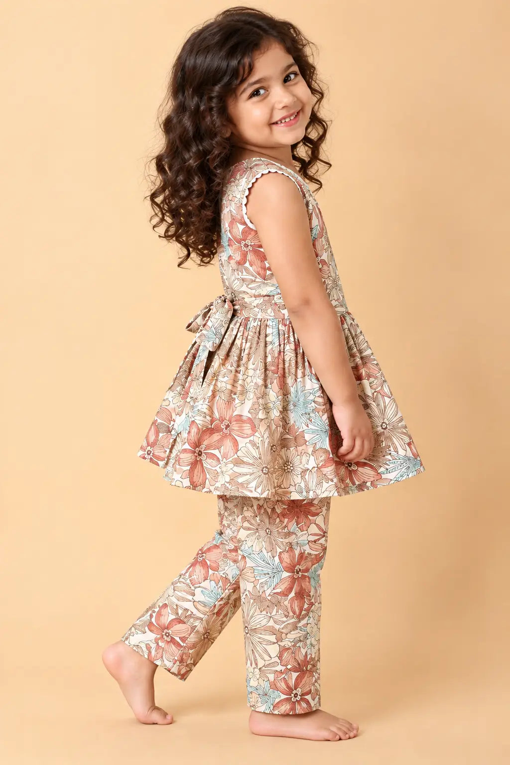 Girls Cream Vintage Floral Coord Set