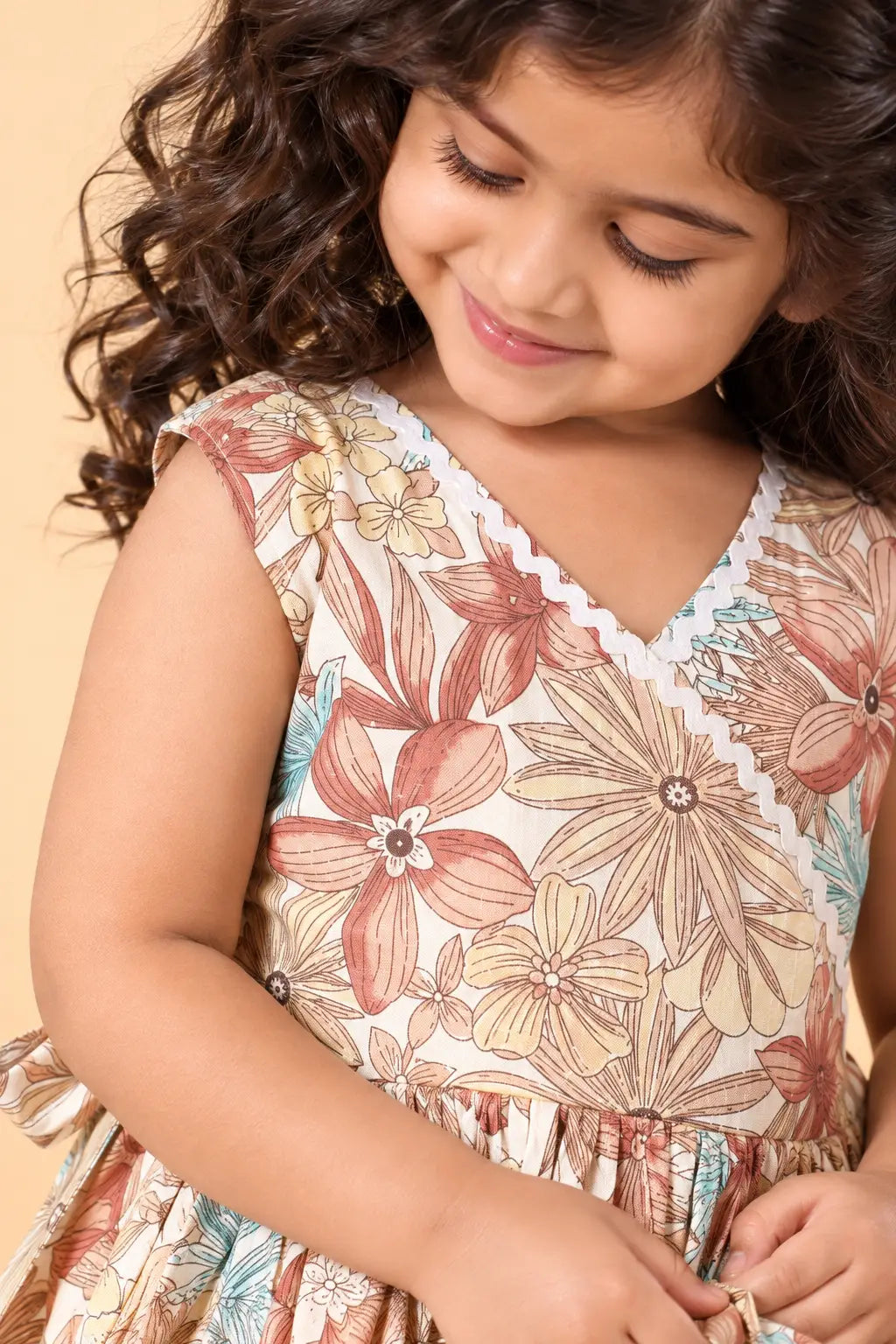 Girls Cream Vintage Floral Coord Set