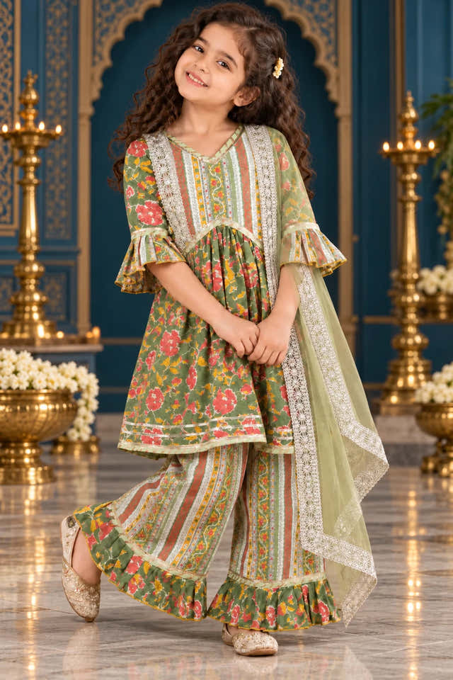 Girls Alia Cut Suit with Bell Sleeves & Palazzo