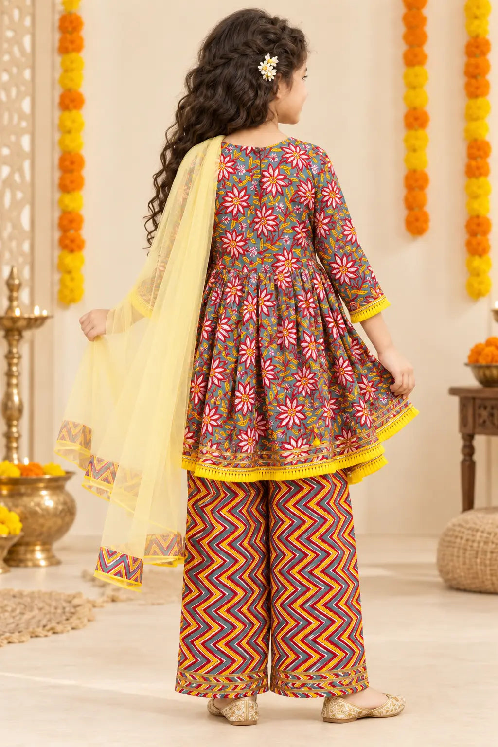 Girls multicolor angrakha kurta with palazzo – photo 3 | Bebe Unicorn