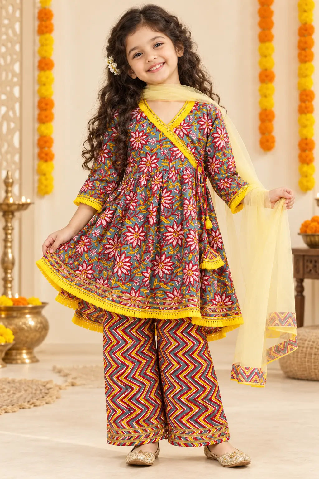 Girls multicolor angrakha kurta with palazzo – photo 1 | Bebe Unicorn