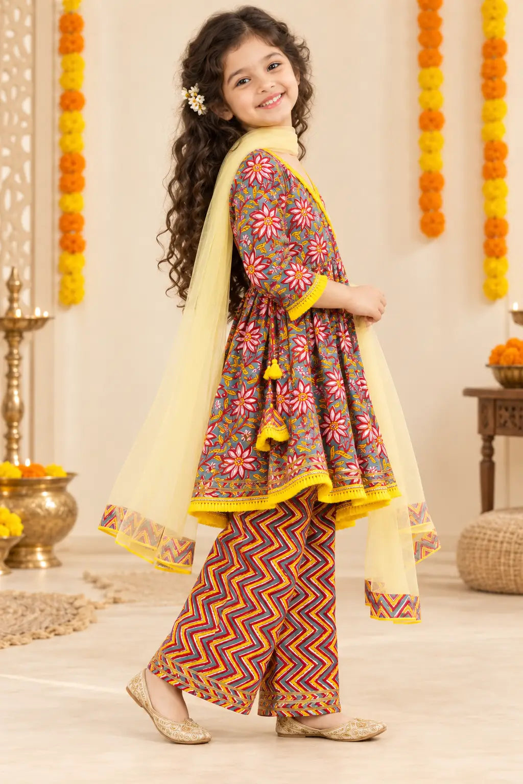 Girls multicolor angrakha kurta with palazzo – photo 2 | Bebe Unicorn