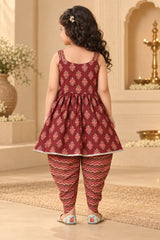Girls Kurta Dhoti - Elegant Maroon Traditional Set (2-8Y)