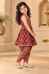 Girls Kurta Dhoti - Elegant Maroon Traditional Set (2-8Y)