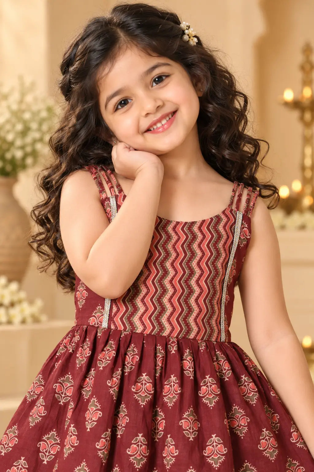 Girls Kurta Dhoti - Elegant Maroon Traditional Set (2-8Y)