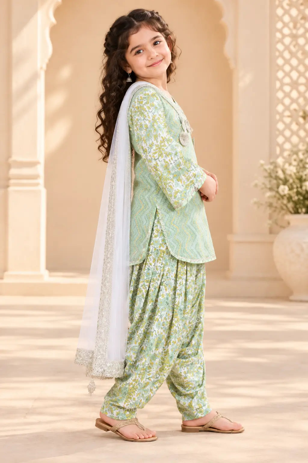 Girls green printed patiala suit – photo 2 | Bebe Unicorn