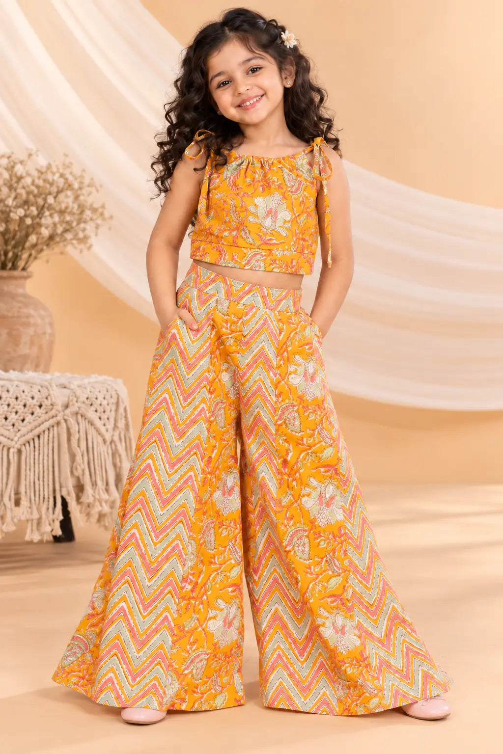 Floral Crop Top & Palazzo Set - Ethnic Party Wear Dress for Girls