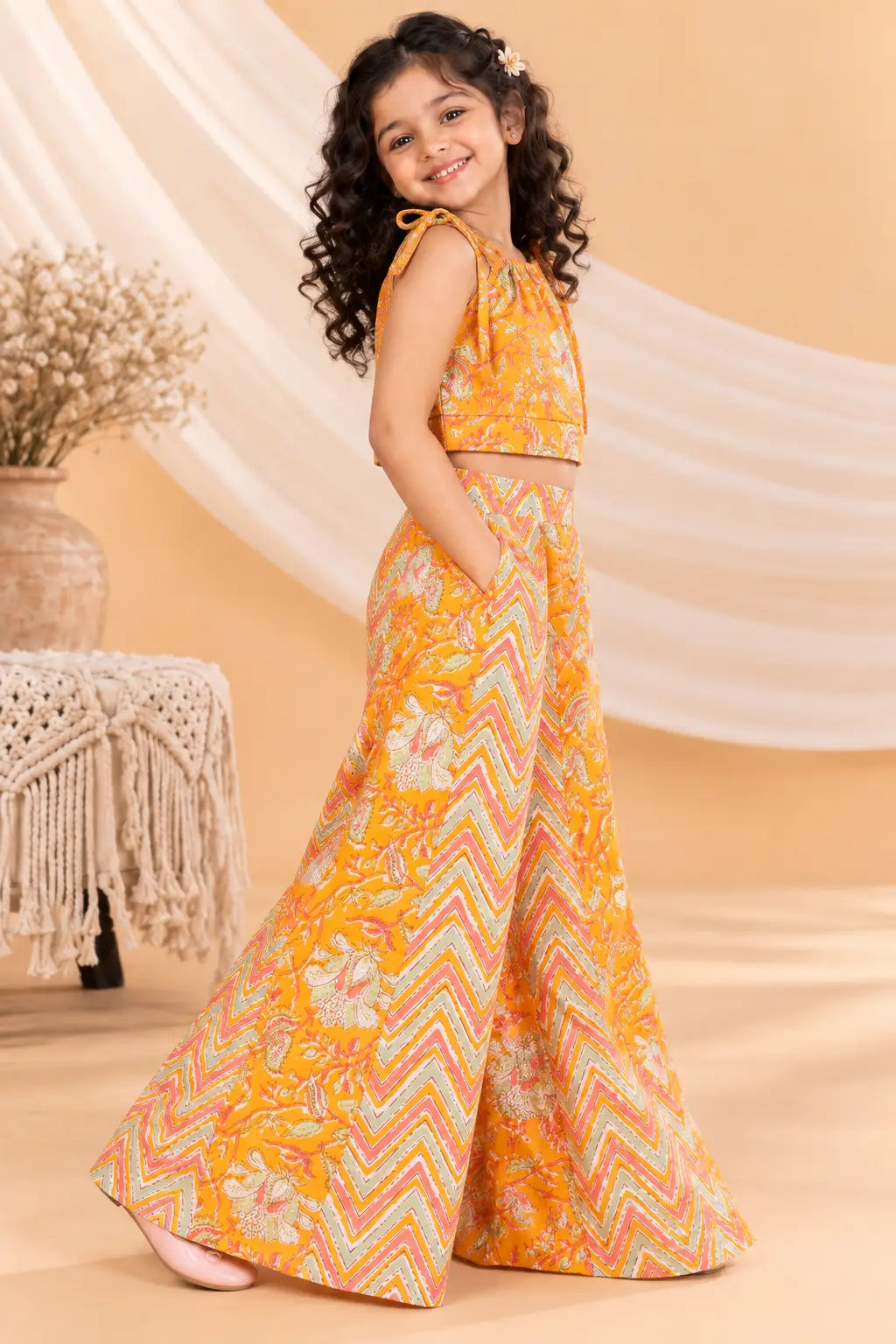 Floral Crop Top & Palazzo Set - Ethnic Party Wear Dress for Girls