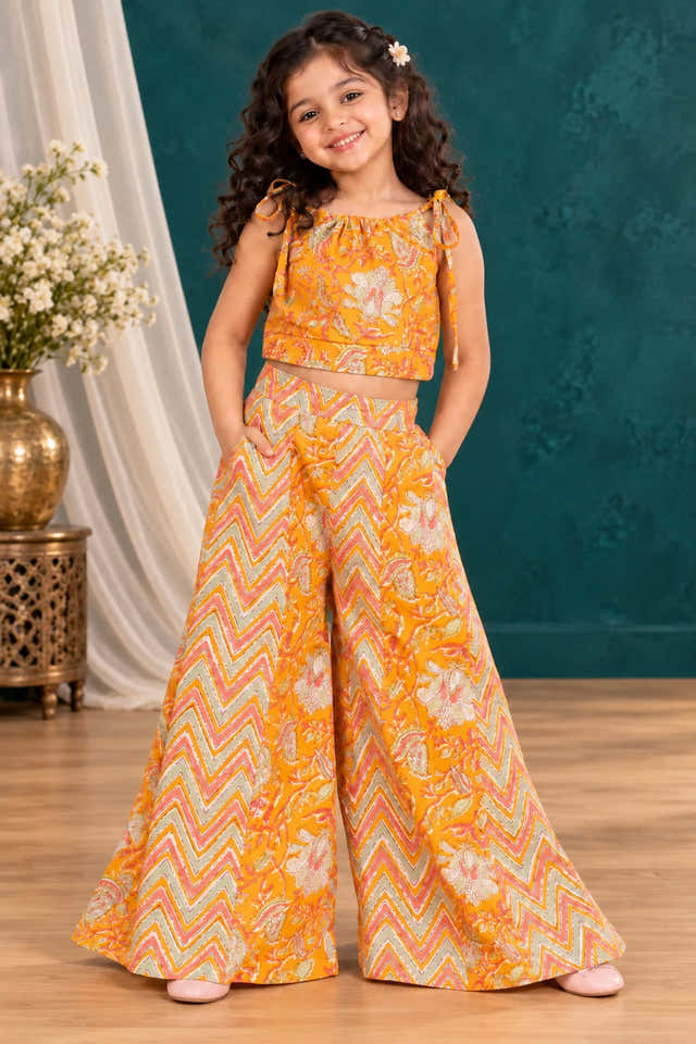 Girls Floral Crop Top & Palazzo Set