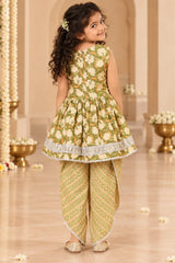 Olive Green Kurti: Trendy Dhoti Set Kids Festive Outfit