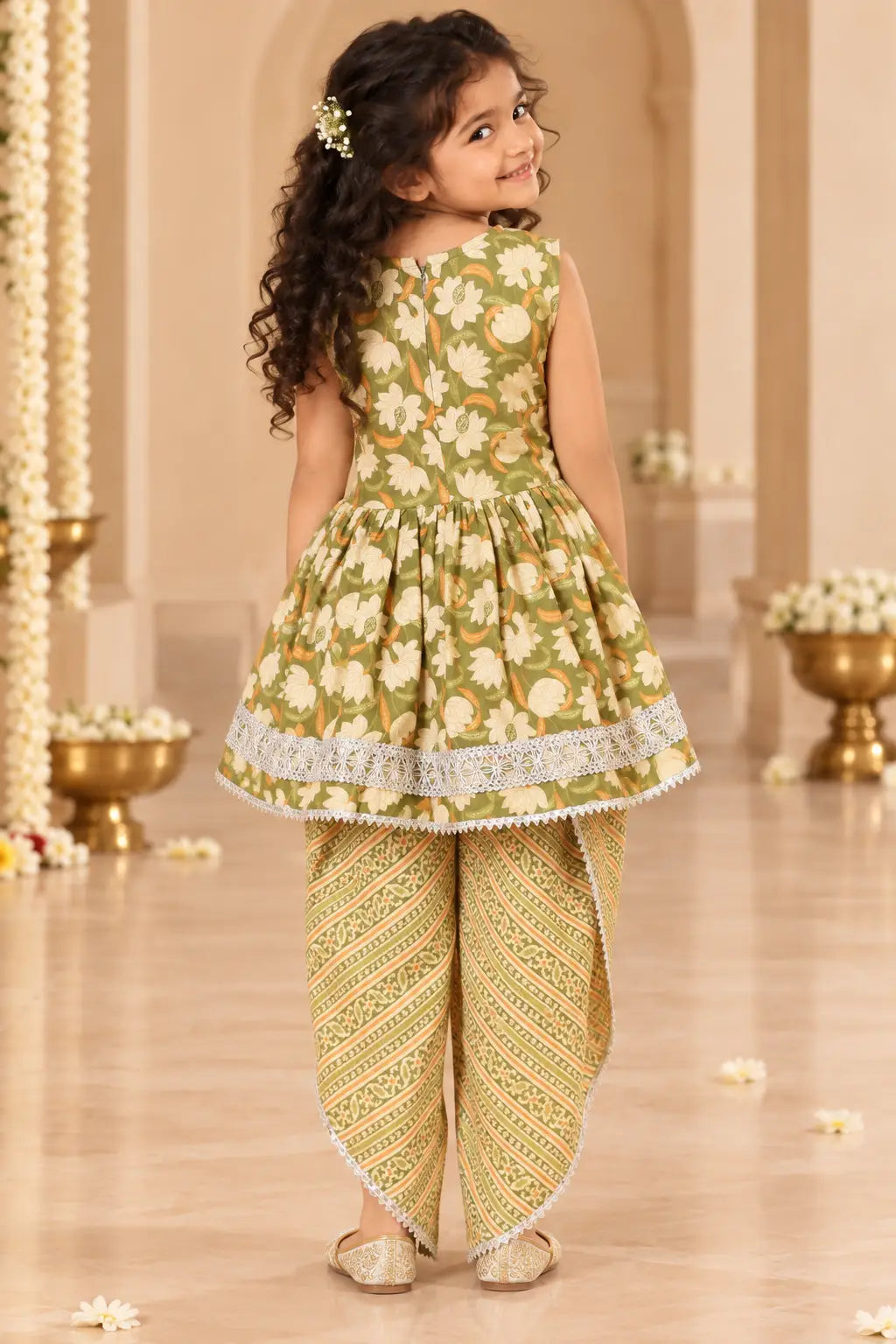 Olive Green Kurti: Trendy Dhoti Set Kids Festive Outfit