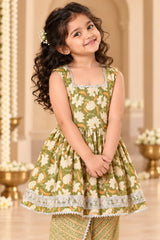 Olive Green Kurti: Trendy Dhoti Set Kids Festive Outfit