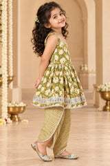 Olive Green Kurti: Trendy Dhoti Set Kids Festive Outfit