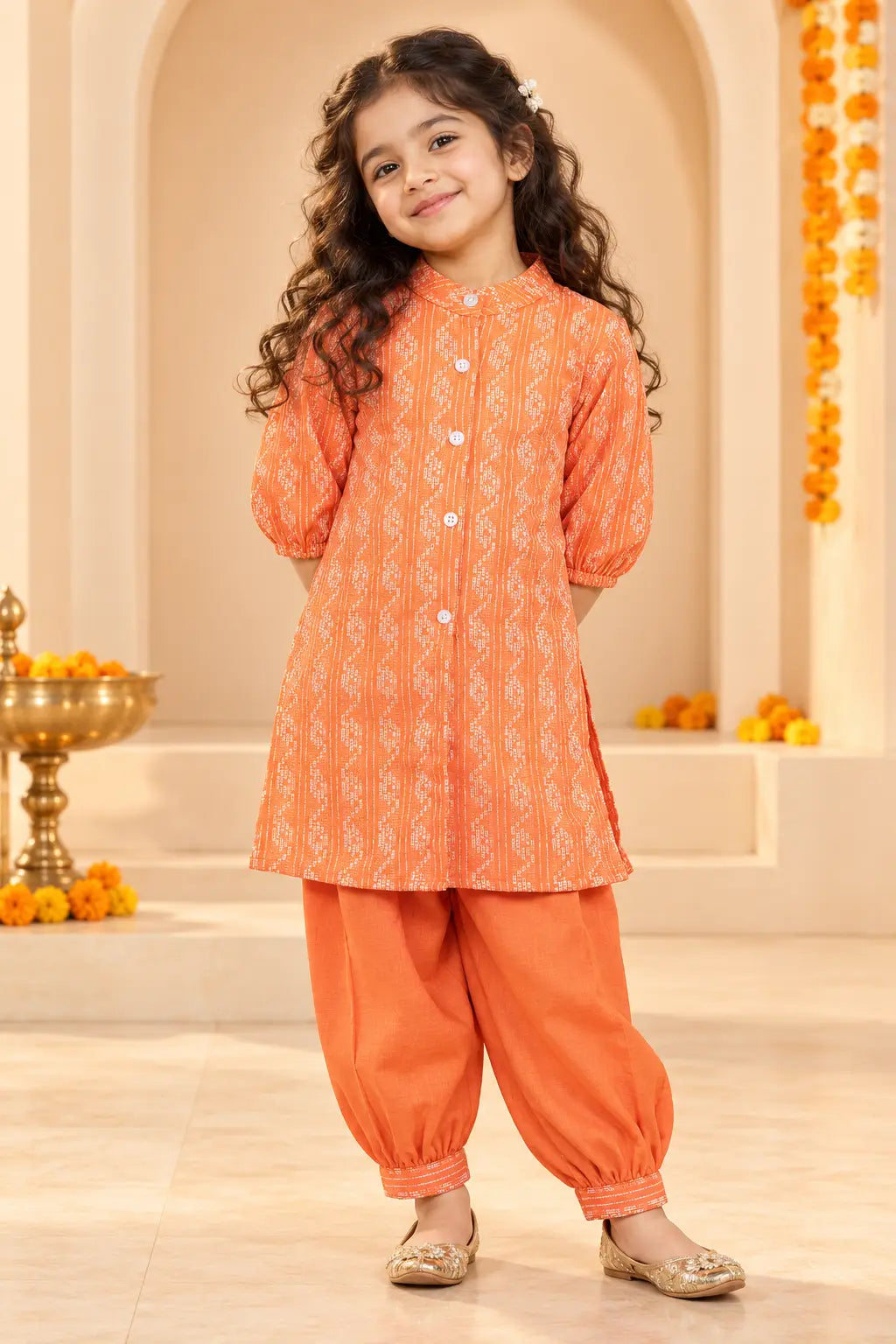 Orange Dhoti-Kurti Duo