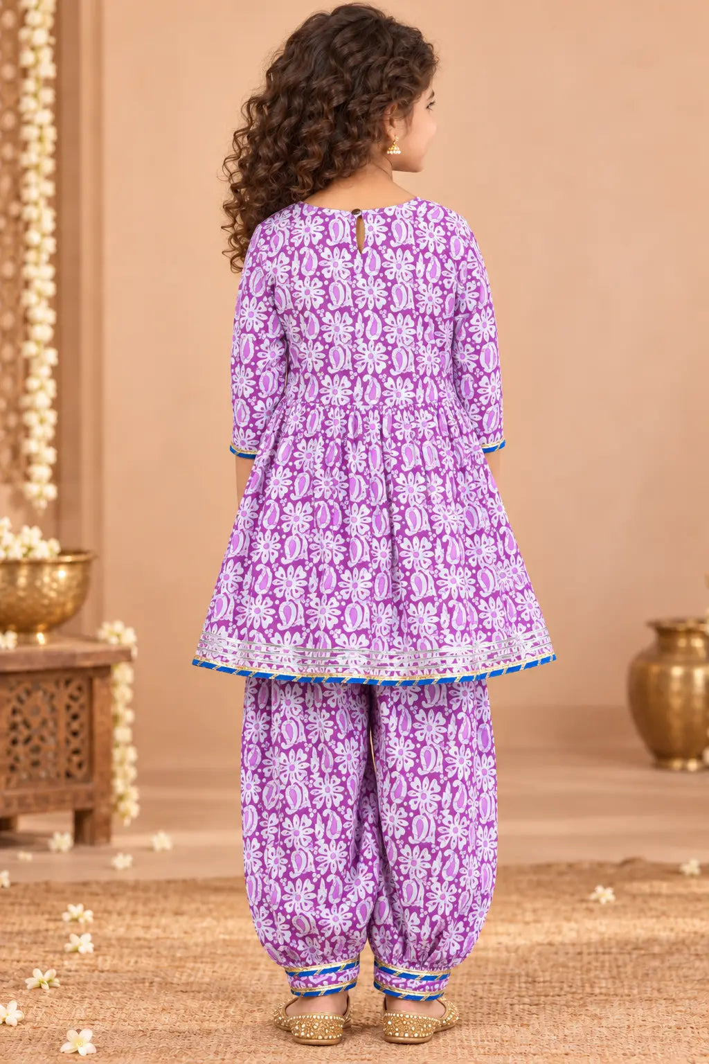 Anarkali Style Kurta Set - Purple Ethnic Dress for Girls