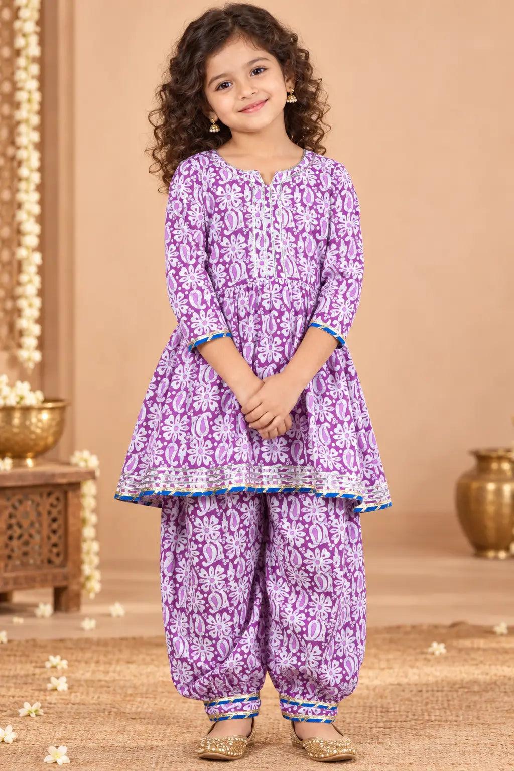 Anarkali Style Kurta Set - Purple Ethnic Dress for Girls